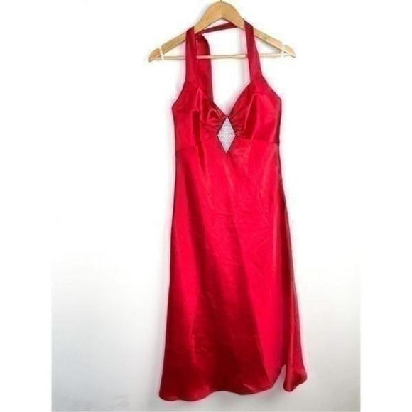 Jessica McClintock for Gunne Sax Red Halter Y2K Formal Party Cocktail Dress - Picture 1 of 12